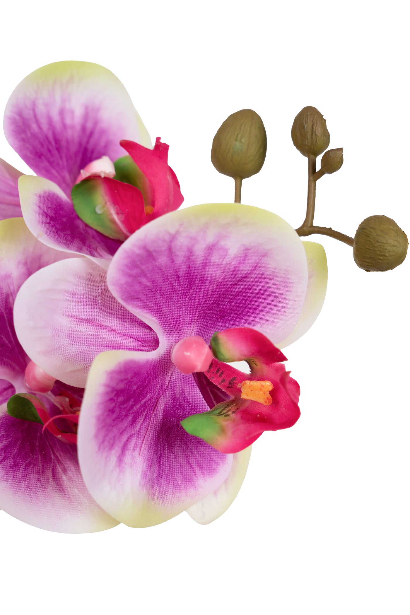 Orhidee artificiala mov cu alb si verde cu aspect natural H56 cm cu 2 tulpini