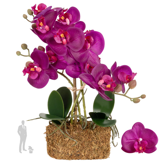 Orhidee artificiala mov cu aspect natural H35 cm cu 3 tulpini