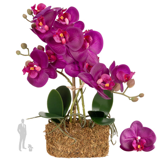 Orhidee artificiala mov cu aspect natural H35 cm cu 3 tulpini