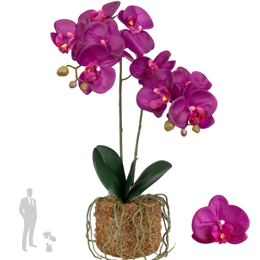 Orhidee artificiala mov cu aspect natural H53 cm cu 2 tulpini