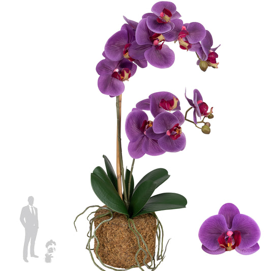 Orhidee artificiala mov cu aspect natural H56 cm cu 2 tulpini