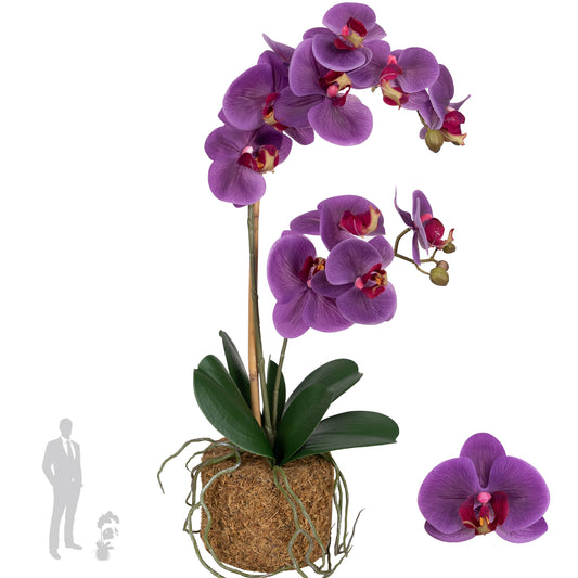 Orhidee artificiala mov cu aspect natural H56 cm cu 2 tulpini