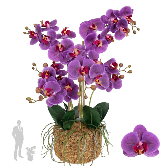 Orhidee artificiala mov cu aspect natural H59 cm cu 6 tulpini