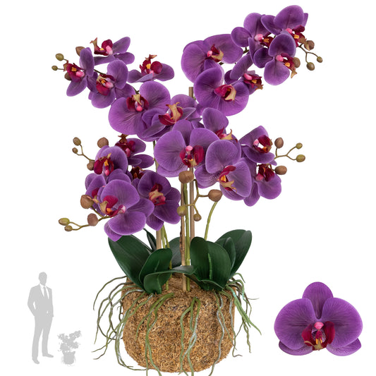 Orhidee artificiala mov cu aspect natural H59 cm cu 6 tulpini