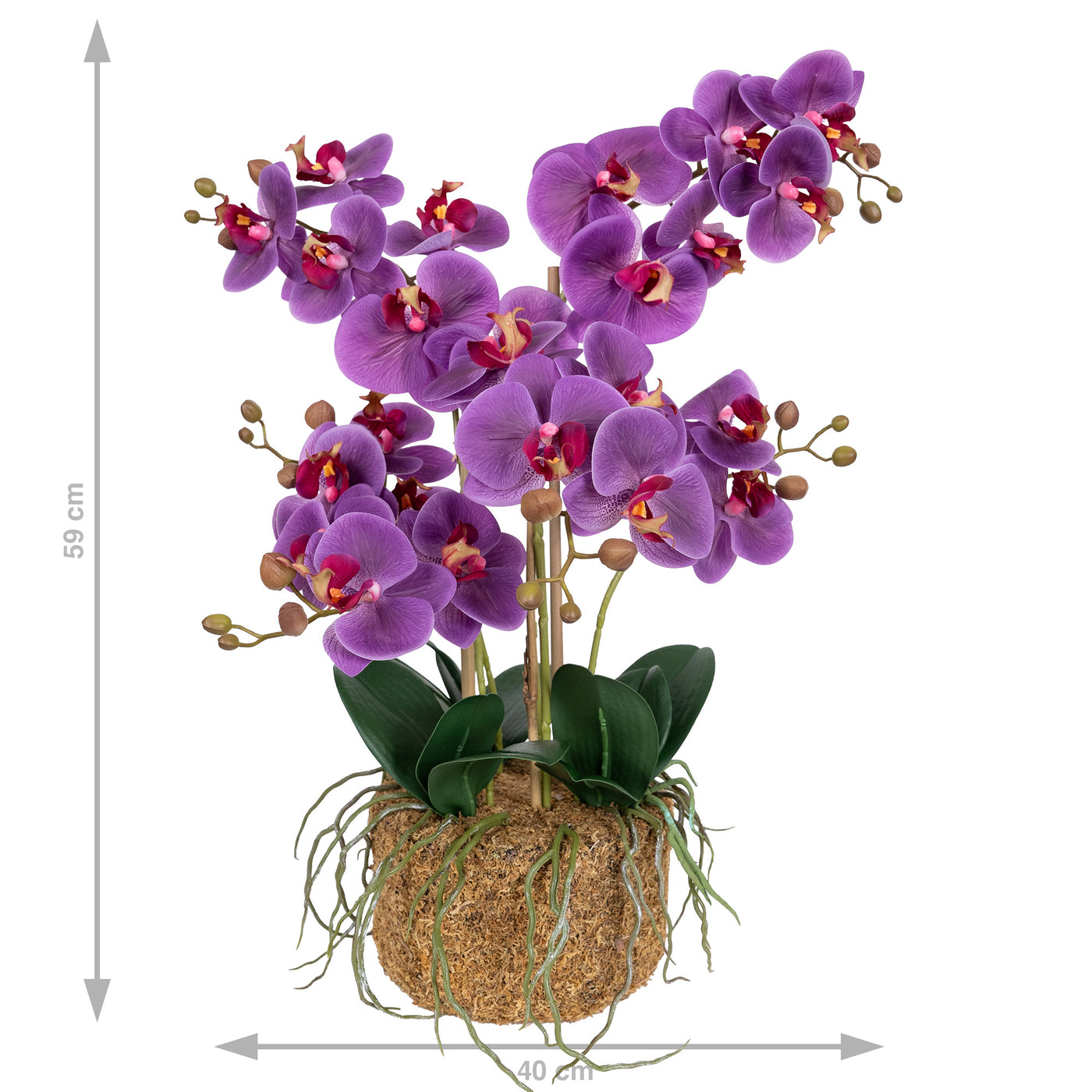 Orhidee artificiala mov cu aspect natural H59 cm cu 6 tulpini