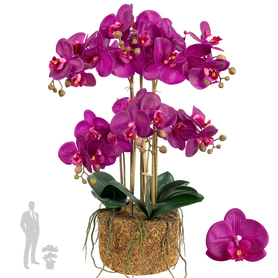 Orhidee artificiala mov cu aspect natural H62 cm cu 6 tulpini