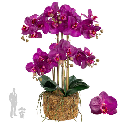 Orhidee artificiala mov cu aspect natural H62 cm cu 6 tulpini