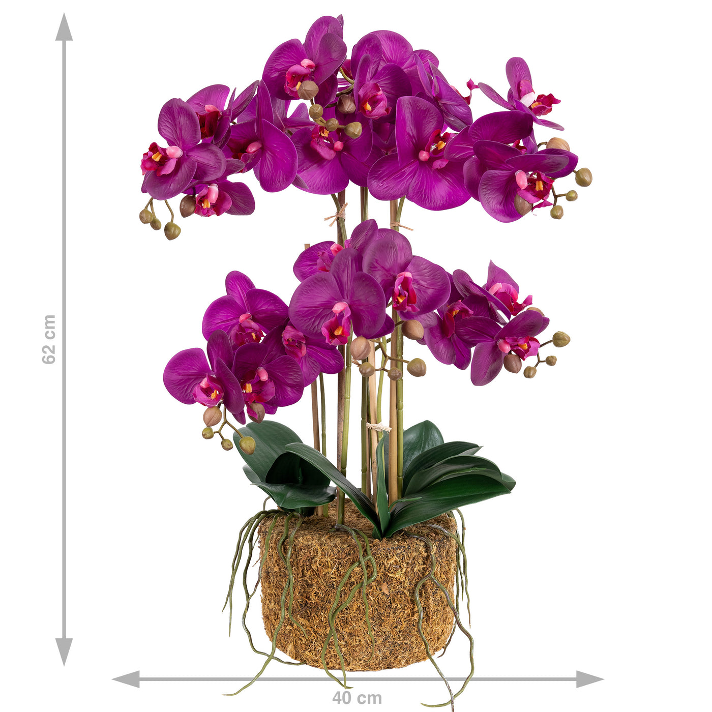 Orhidee artificiala mov cu aspect natural H62 cm cu 6 tulpini