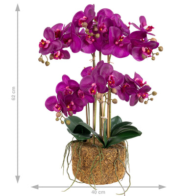 Orhidee artificiala mov cu aspect natural H62 cm cu 6 tulpini