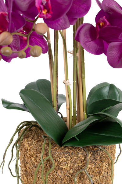 Orhidee artificiala mov cu aspect natural H62 cm cu 6 tulpini