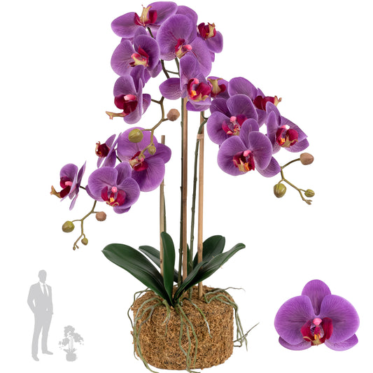 Orhidee artificiala mov cu aspect natural H65 cm cu 3 tulpini