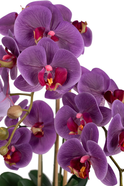 Orhidee artificiala mov cu aspect natural H65 cm cu 3 tulpini