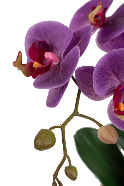 Orhidee artificiala mov cu aspect natural H65 cm cu 3 tulpini