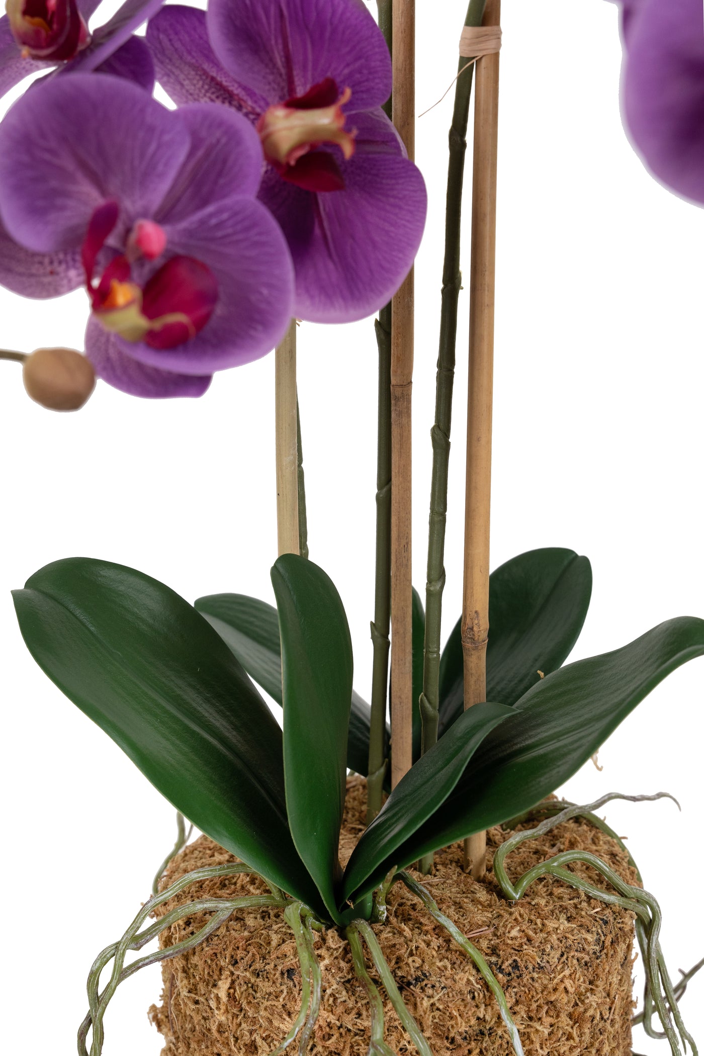 Orhidee artificiala mov cu aspect natural H65 cm cu 3 tulpini