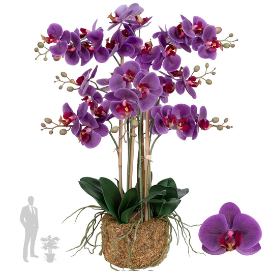 Orhidee artificiala mov cu aspect natural H68 cm cu 9 tulpini
