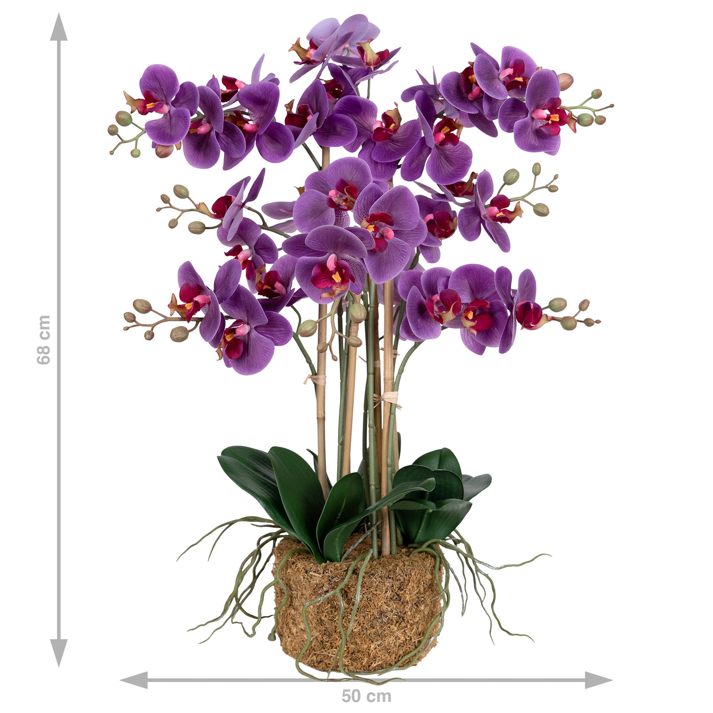 Orhidee artificiala mov cu aspect natural H68 cm cu 9 tulpini