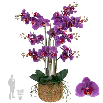 Orhidee artificiala mov cu aspect natural H71 cm cu 9 tulpini