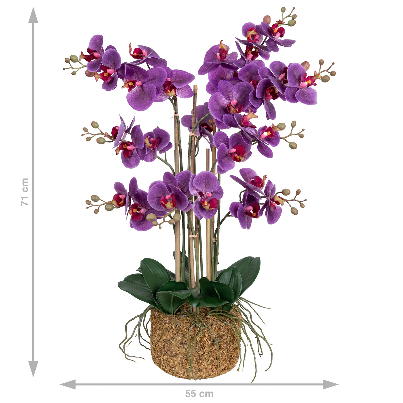 Orhidee artificiala mov cu aspect natural H71 cm cu 9 tulpini