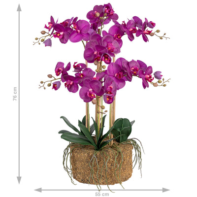 Orhidee artificiala mov cu aspect natural H76 cm cu 7 tulpini