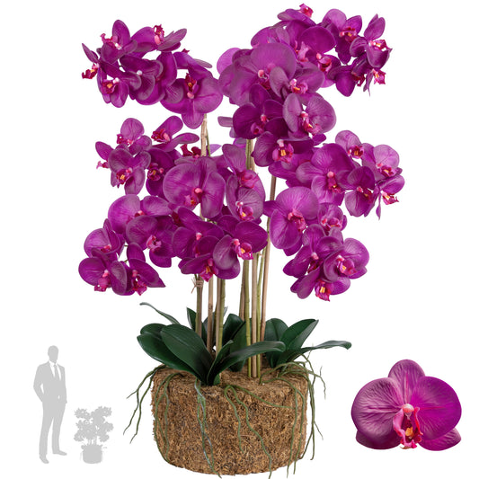 Orhidee artificiala mov cu aspect natural H80 cm cu 9 tulpini