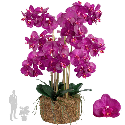 Orhidee artificiala mov cu aspect natural H80 cm cu 9 tulpini