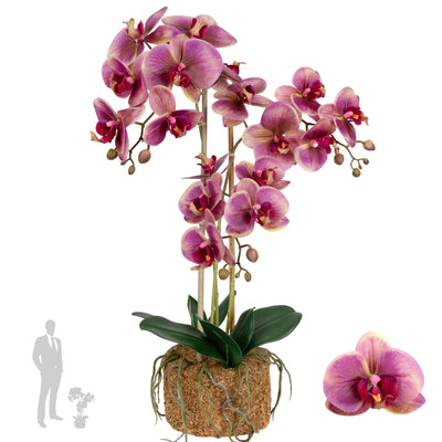 Orhidee artificiala mov cu galben cu aspect natural H64 cm cu 3 tulpini