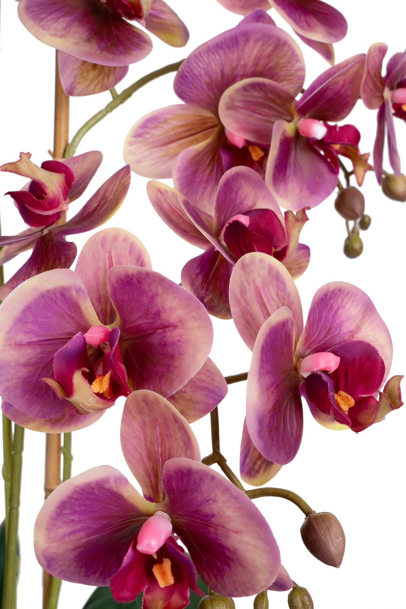 Orhidee artificiala mov cu galben cu aspect natural H64 cm cu 3 tulpini