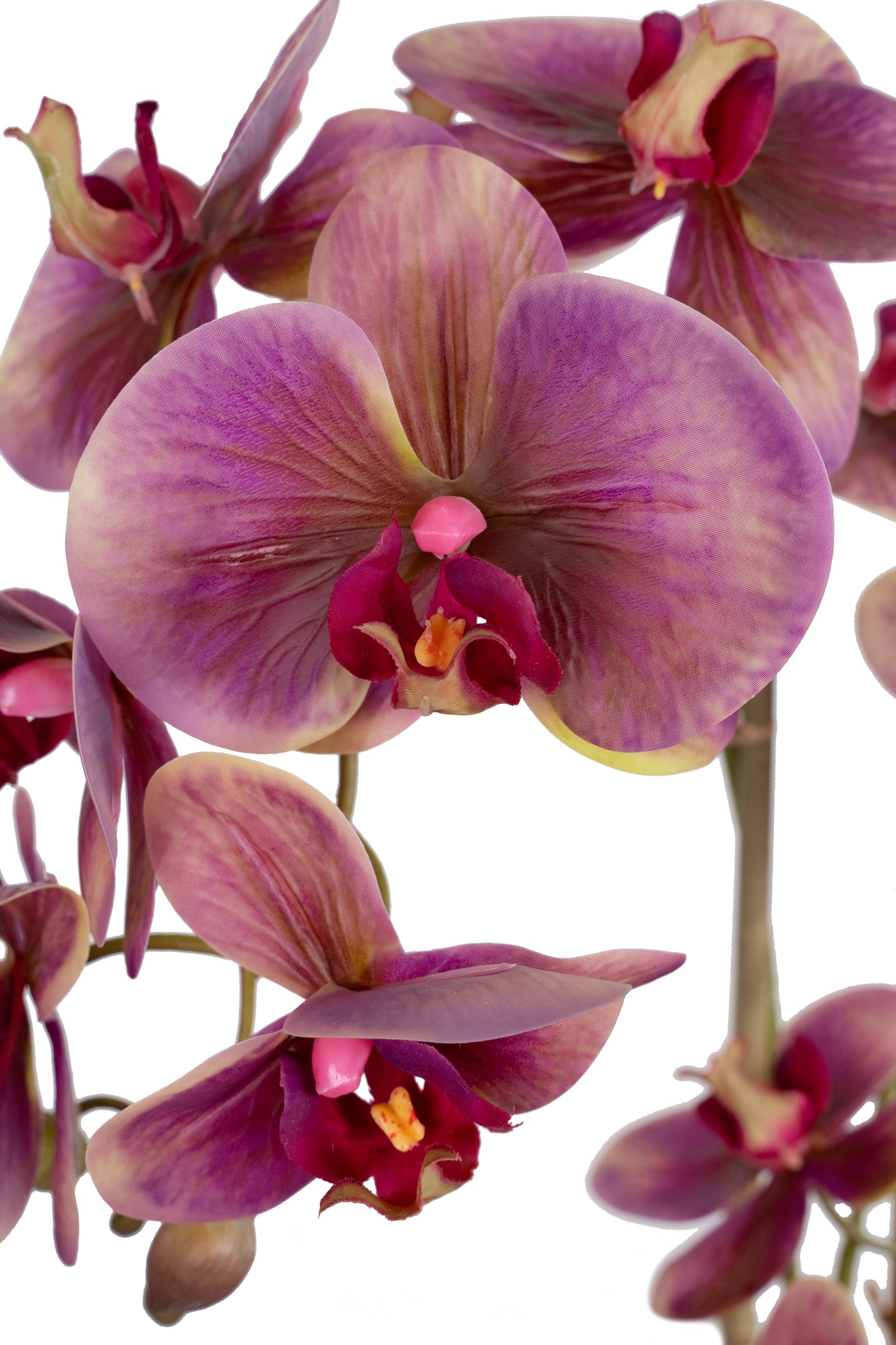 Orhidee artificiala mov cu galben cu aspect natural H64 cm cu 3 tulpini