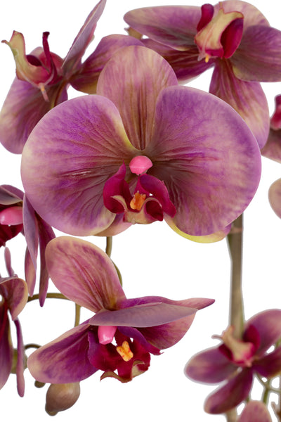 Orhidee artificiala mov cu galben cu aspect natural H64 cm cu 3 tulpini