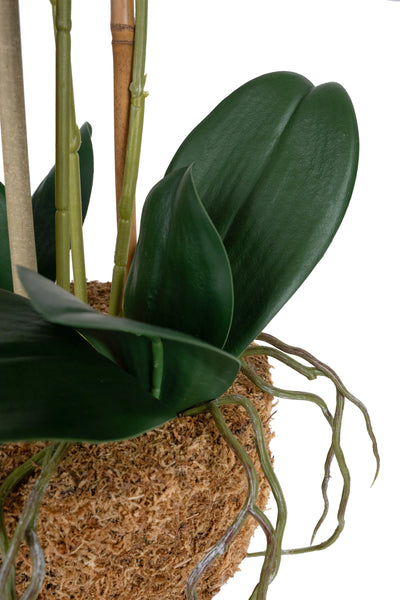 Orhidee artificiala mov cu galben cu aspect natural H64 cm cu 3 tulpini