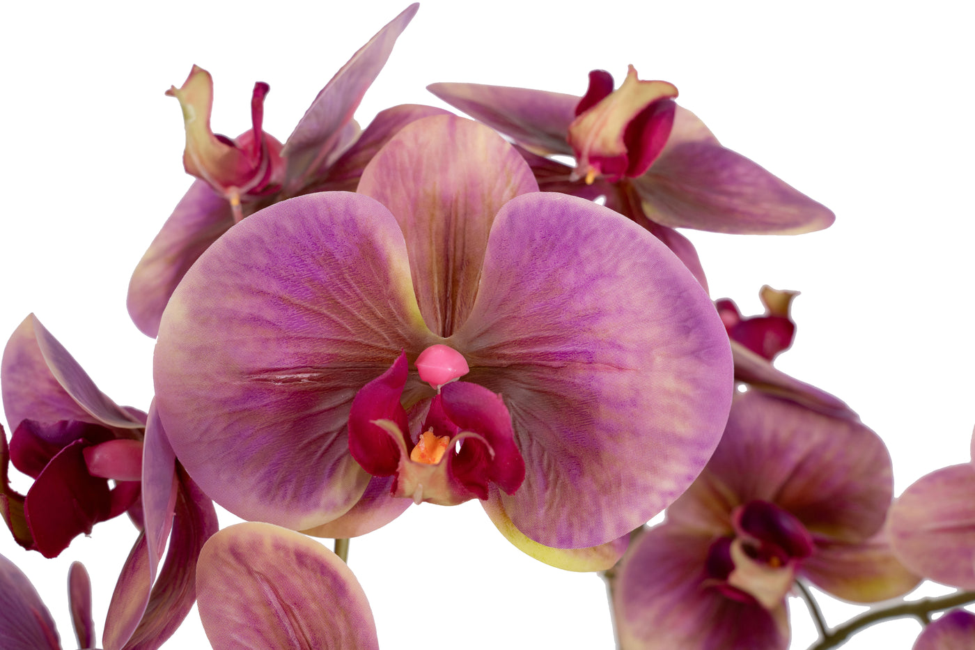 Orhidee artificiala mov cu galben cu aspect natural H64 cm cu 3 tulpini