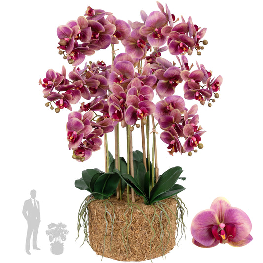 Orhidee artificiala mov cu galben cu aspect natural H85 cm cu 9 tulpini