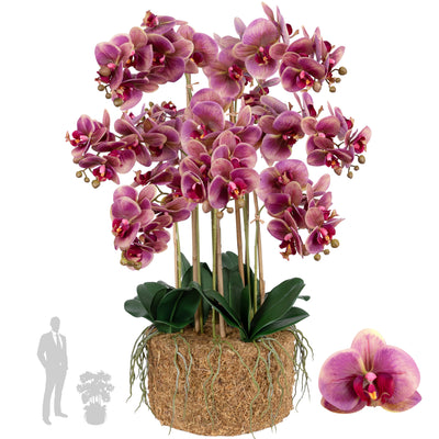 Orhidee artificiala mov cu galben cu aspect natural H85 cm cu 9 tulpini