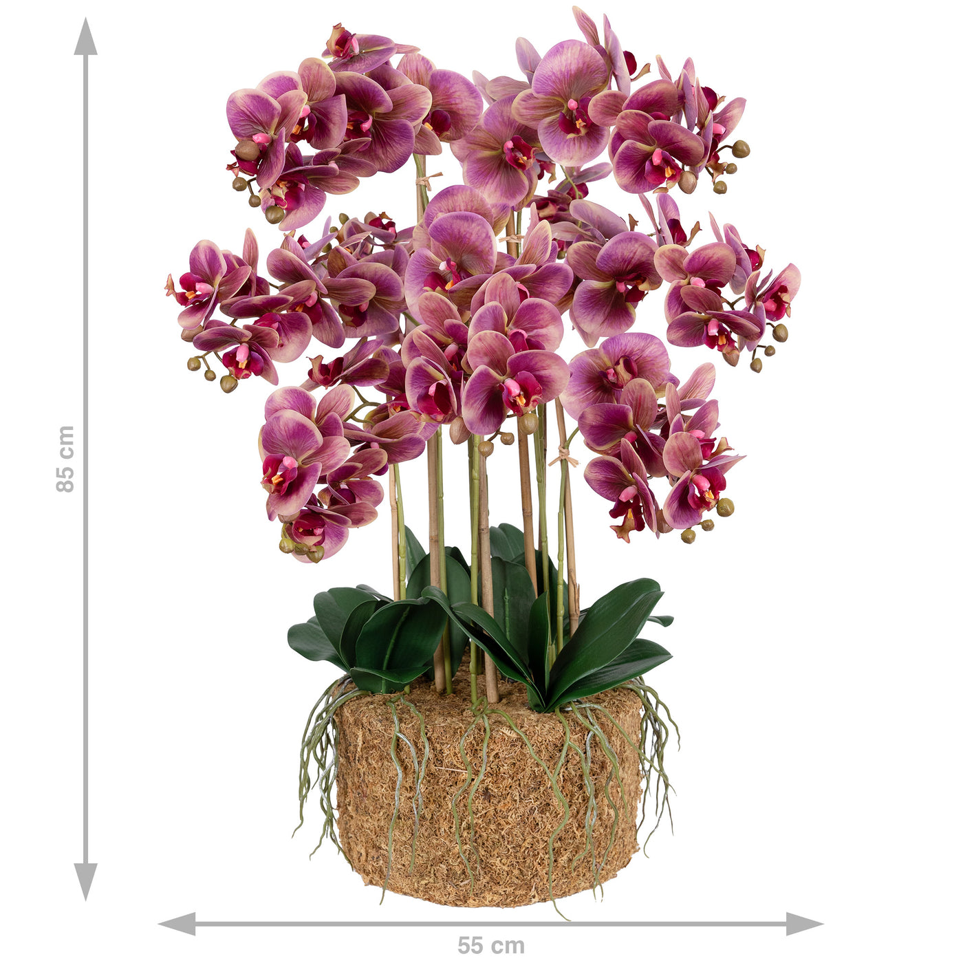 Orhidee artificiala mov cu galben cu aspect natural H85 cm cu 9 tulpini