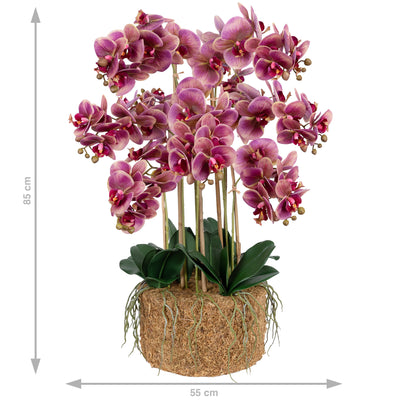 Orhidee artificiala mov cu galben cu aspect natural H85 cm cu 9 tulpini