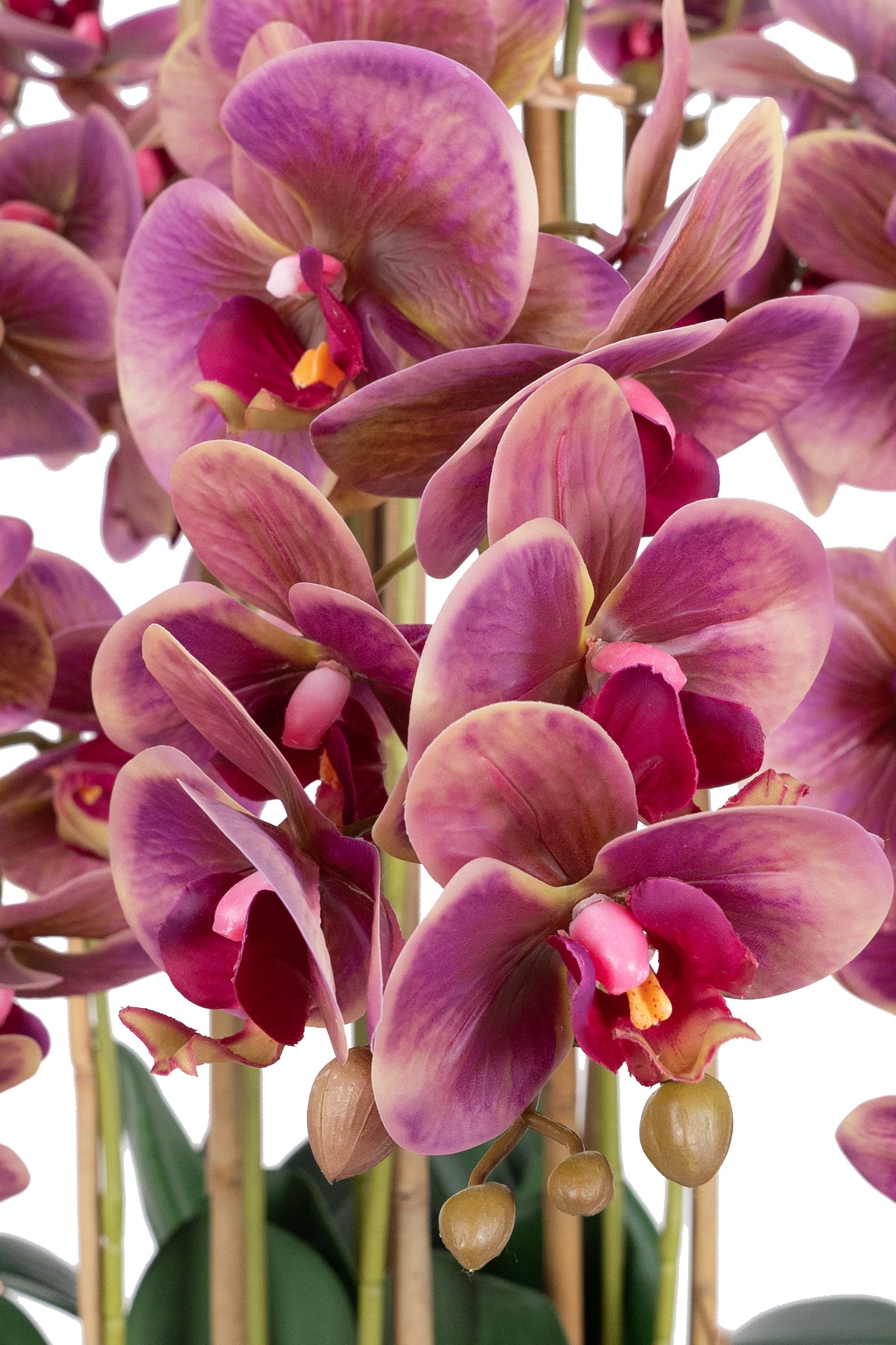 Orhidee artificiala mov cu galben cu aspect natural H85 cm cu 9 tulpini