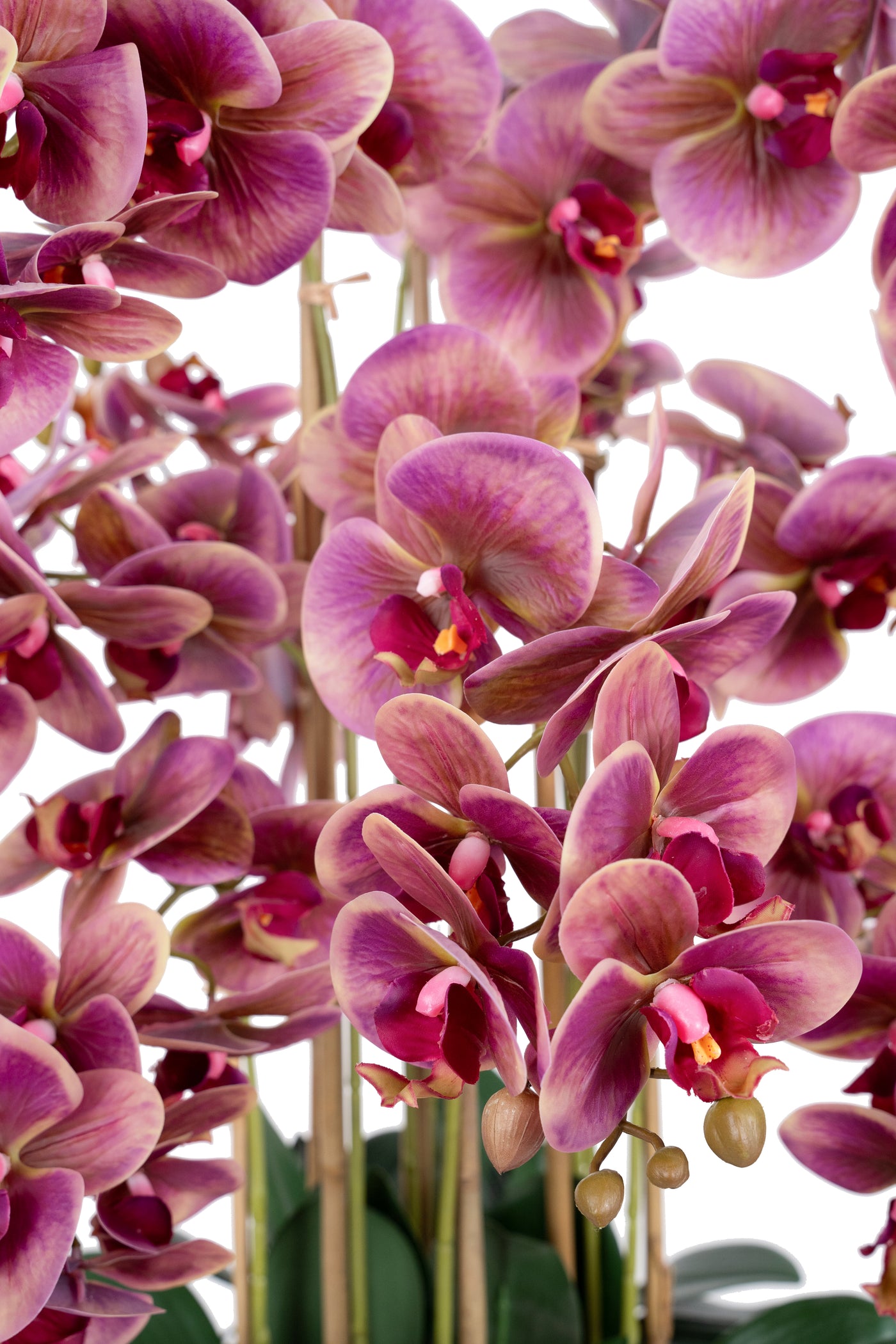 Orhidee artificiala mov cu galben cu aspect natural H85 cm cu 9 tulpini