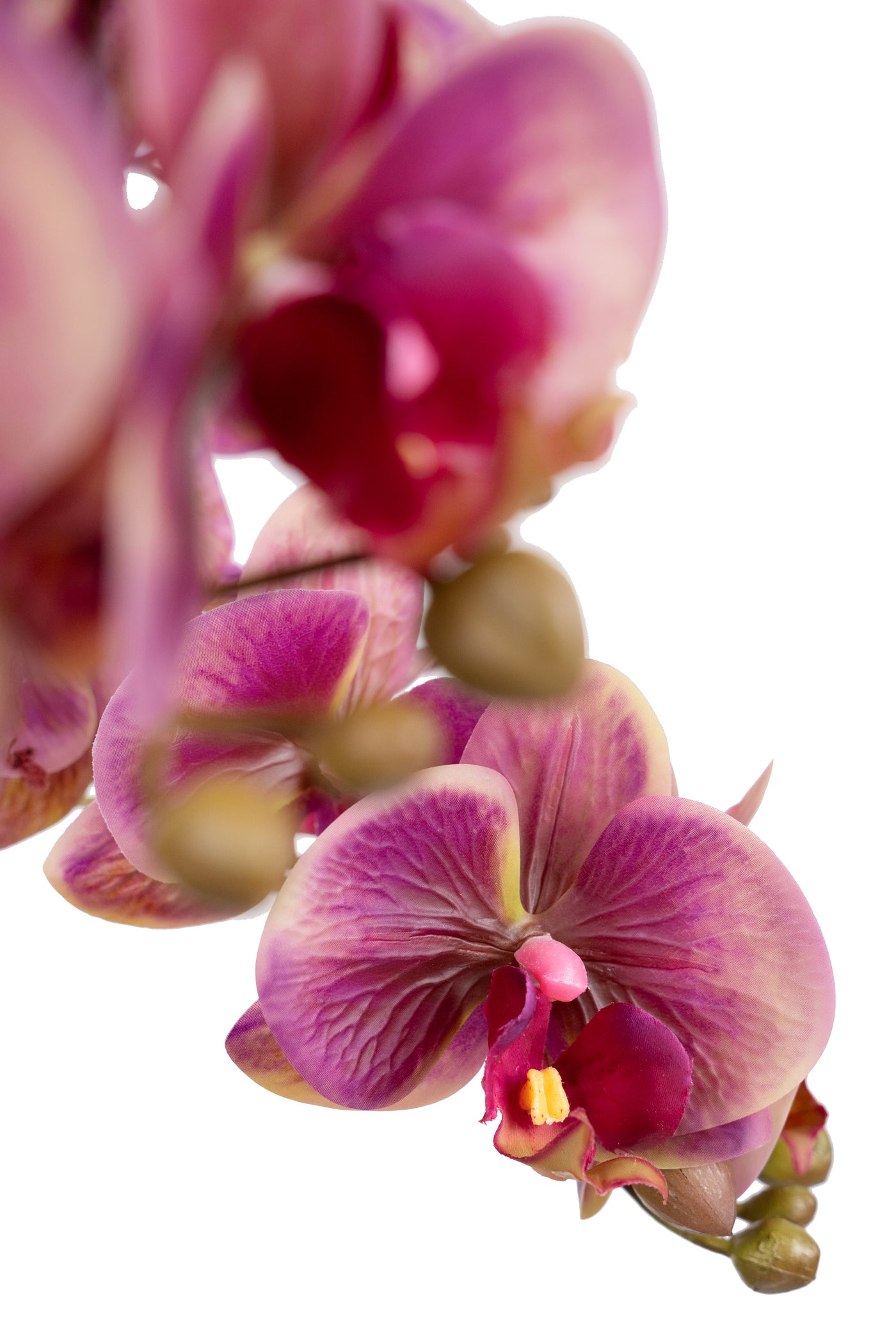 Orhidee artificiala mov cu galben cu aspect natural H85 cm cu 9 tulpini