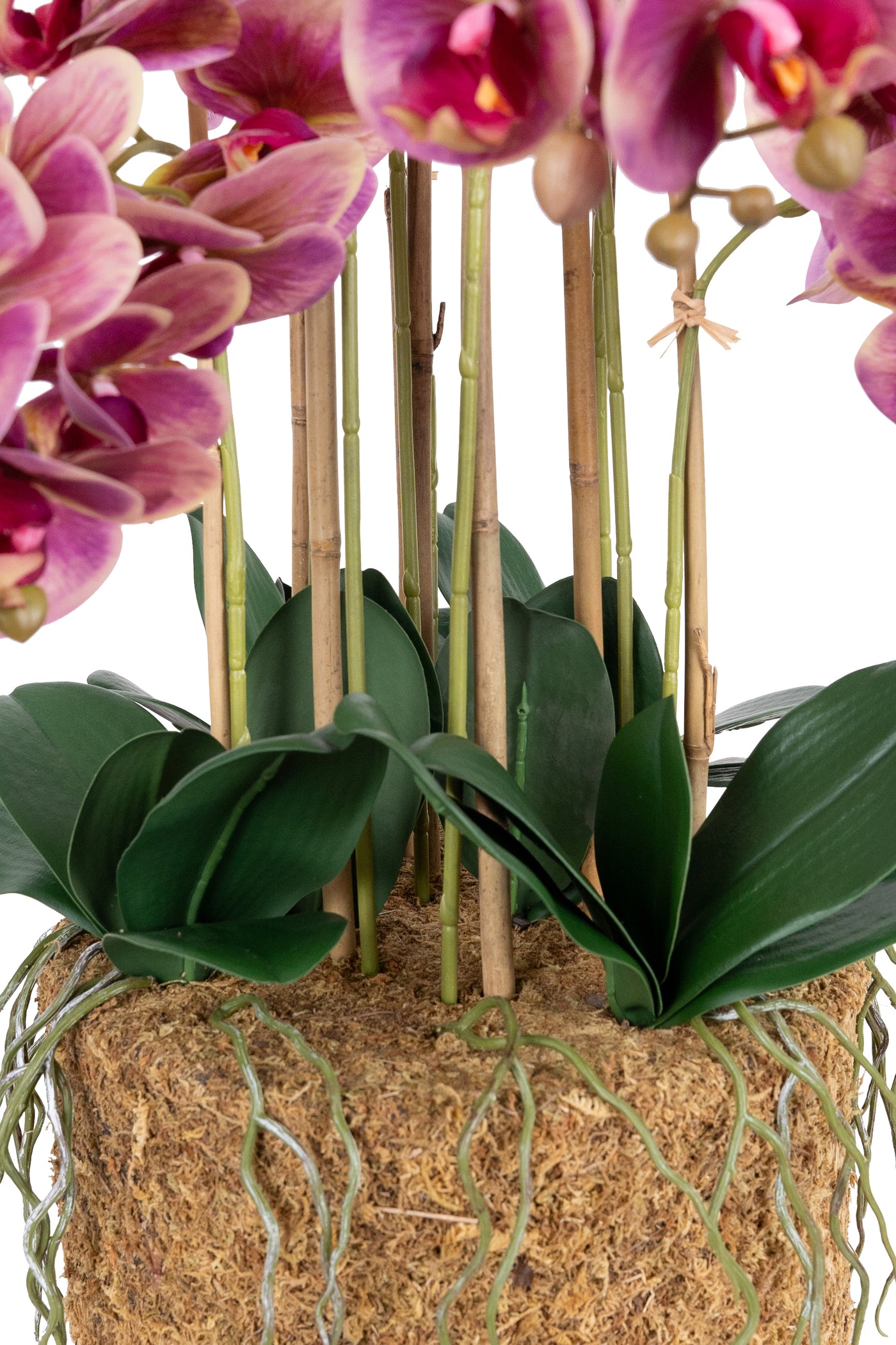 Orhidee artificiala mov cu galben cu aspect natural H85 cm cu 9 tulpini