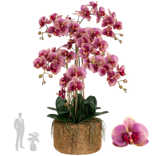 Orhidee artificiala mov cu galben cu aspect natural H90 cm cu 6 tulpini