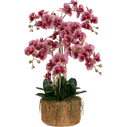 Orhidee artificiala mov cu galben cu aspect natural H90 cm cu 6 tulpini