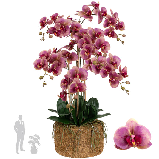 Orhidee artificiala mov cu galben cu aspect natural H90 cm cu 6 tulpini