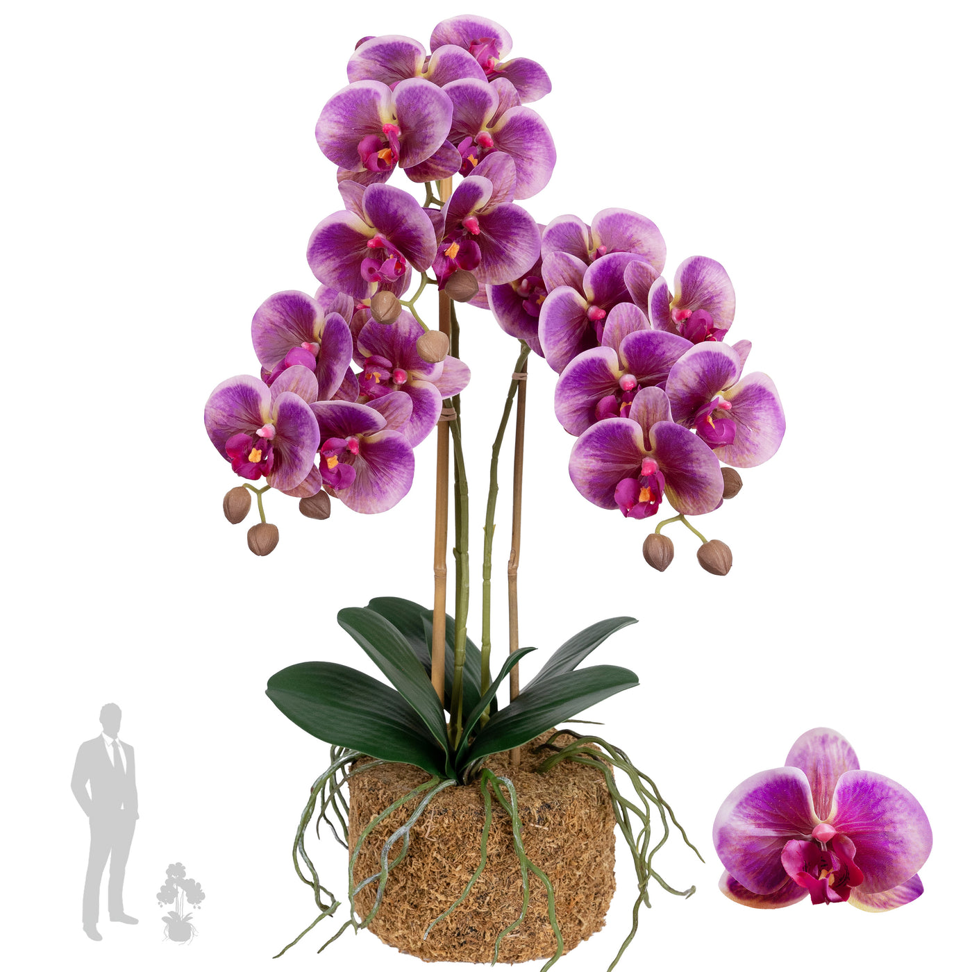 Orhidee artificiala mov cu roz cu aspect natural H55 cm cu 3 tulpini