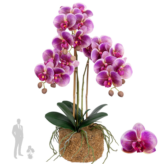 Orhidee artificiala mov cu roz cu aspect natural H55 cm cu 3 tulpini
