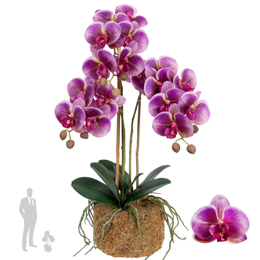 Orhidee artificiala mov cu roz cu aspect natural H55 cm cu 3 tulpini