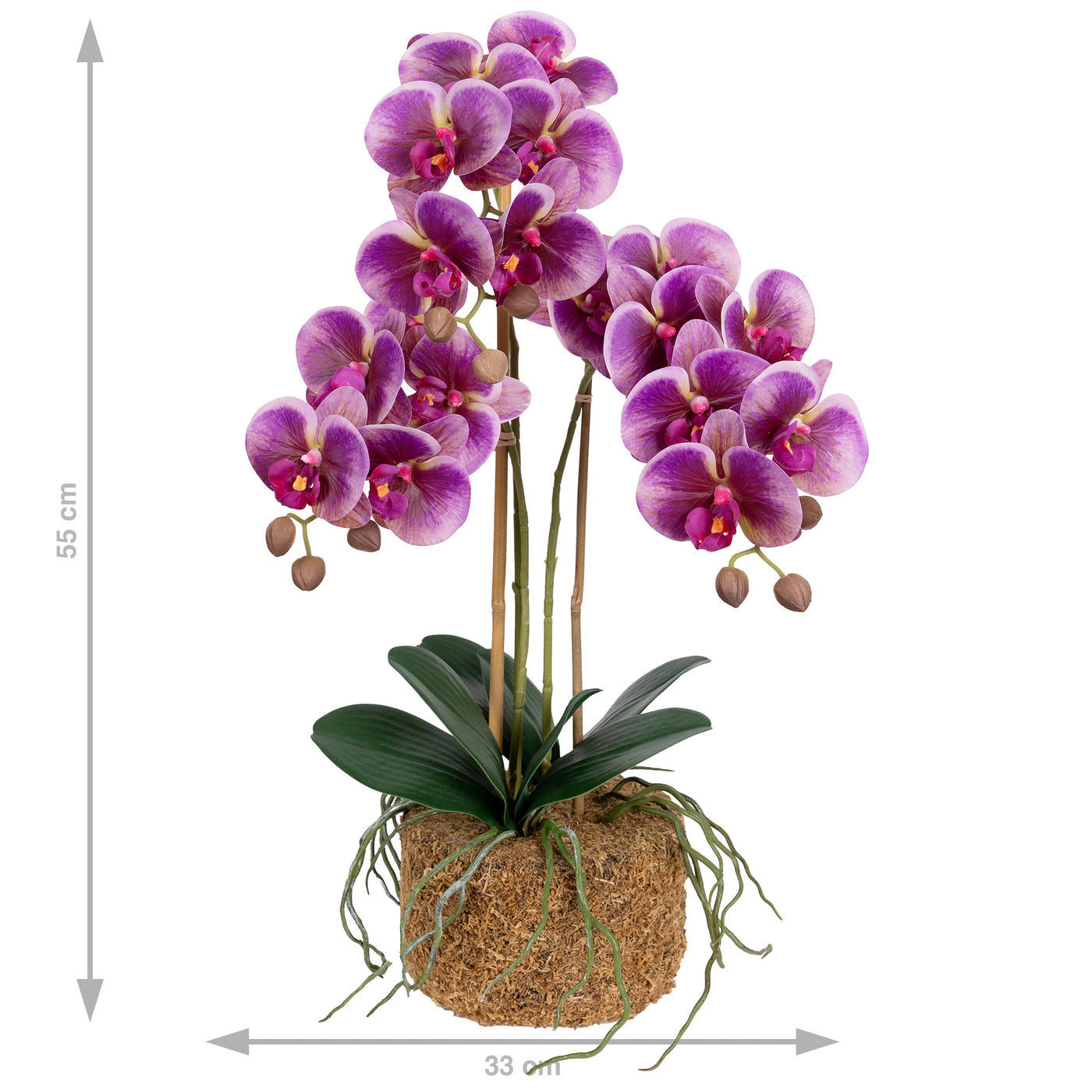 Orhidee artificiala mov cu roz cu aspect natural H55 cm cu 3 tulpini