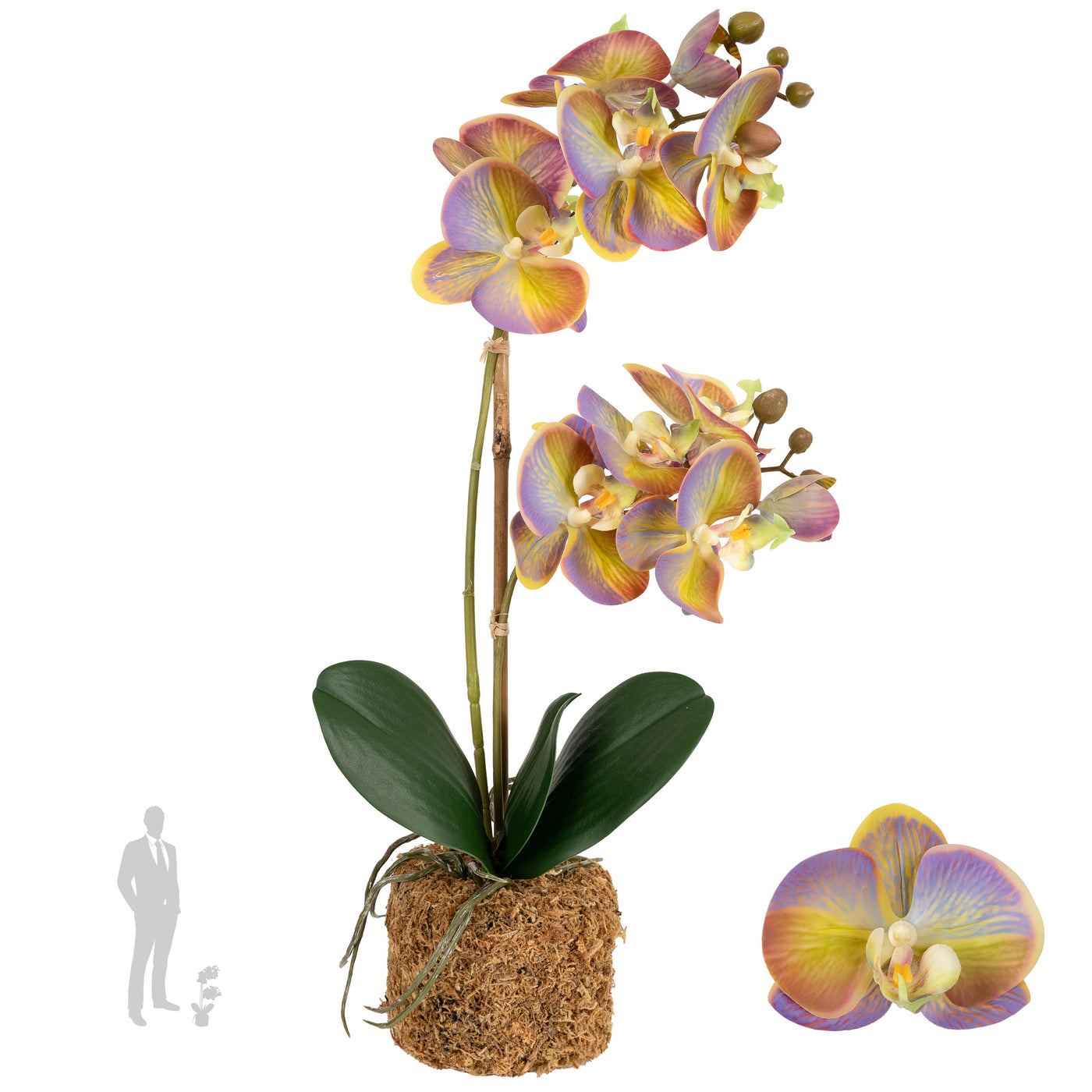 Orhidee artificiala mov cu verde cu aspect natural H46 cm cu 2 tulpini