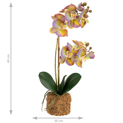 Orhidee artificiala mov cu verde cu aspect natural H46 cm cu 2 tulpini