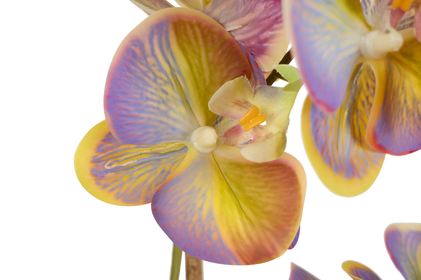 Orhidee artificiala mov cu verde cu aspect natural H46 cm cu 2 tulpini