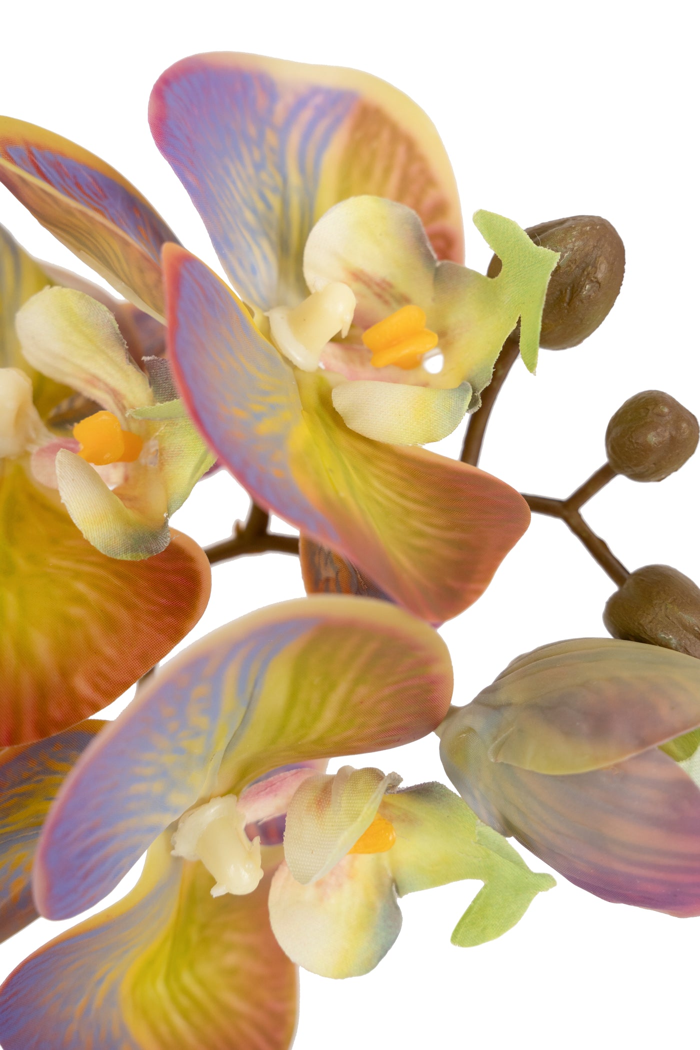 Orhidee artificiala mov cu verde cu aspect natural H46 cm cu 2 tulpini